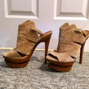 Very high stiletto heel sling back platform heels